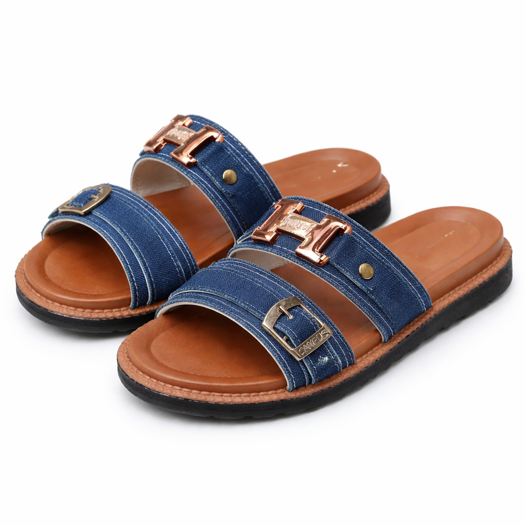 Denim Strap Open Toe Slip On Sandals