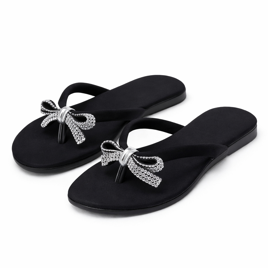 Womens Flat Slip On Sandals with Bow Detail