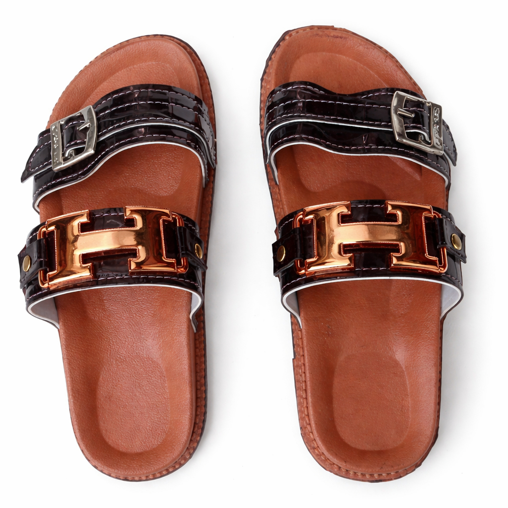 Womens Double Strap Buckle Slide mule
