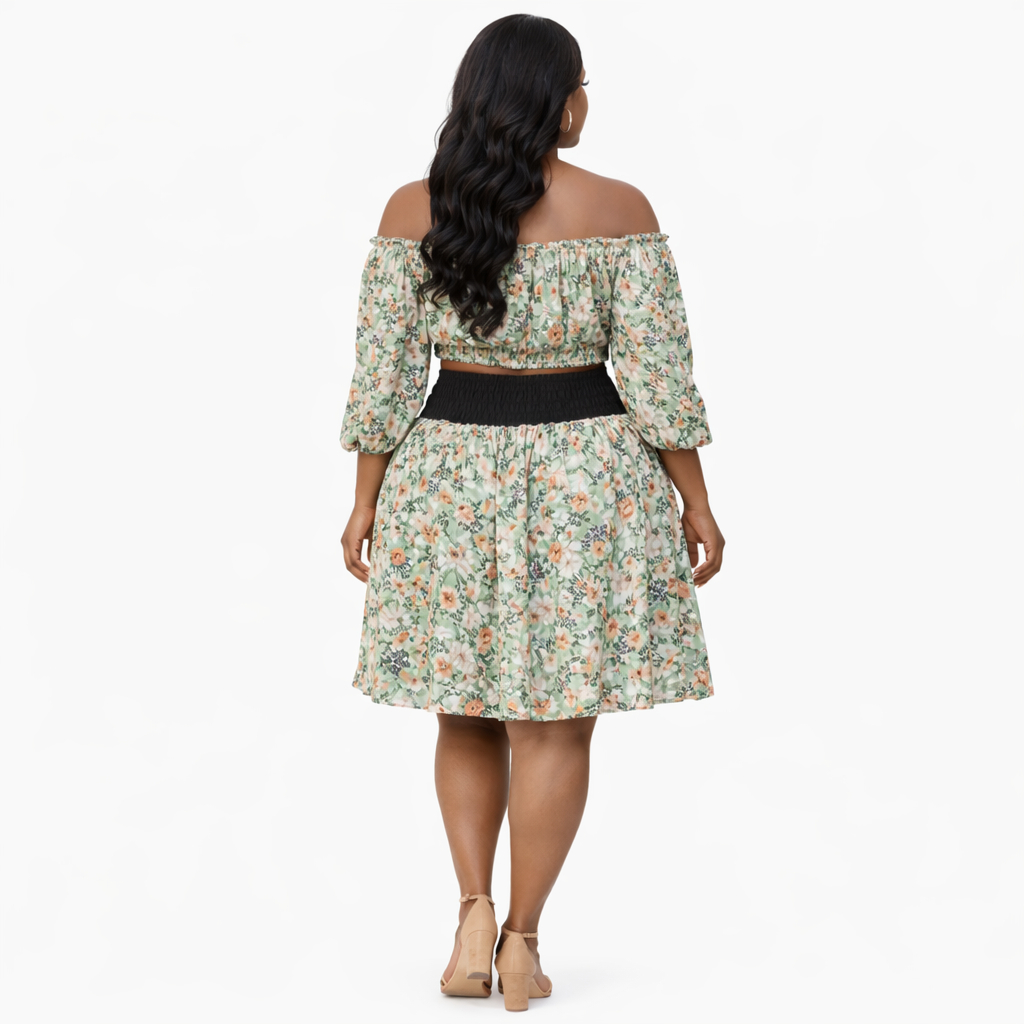Floral Off Shoulder Smocked Top and Skirt Set