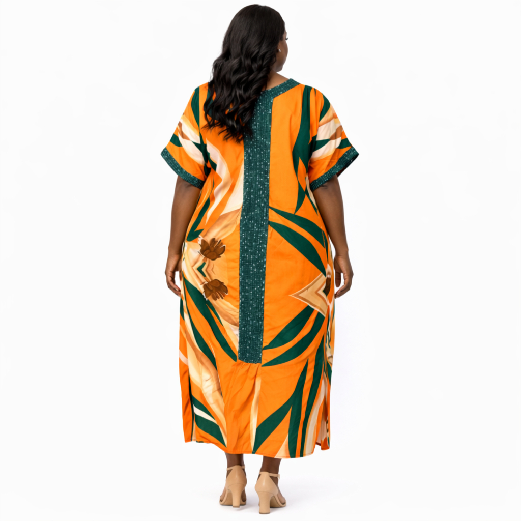 Printed Short Sleeve V Neck Womens Dress with Contrast Panel