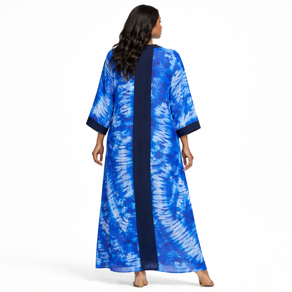 Quality Blue Tie Dye Button front Kaftan Dress