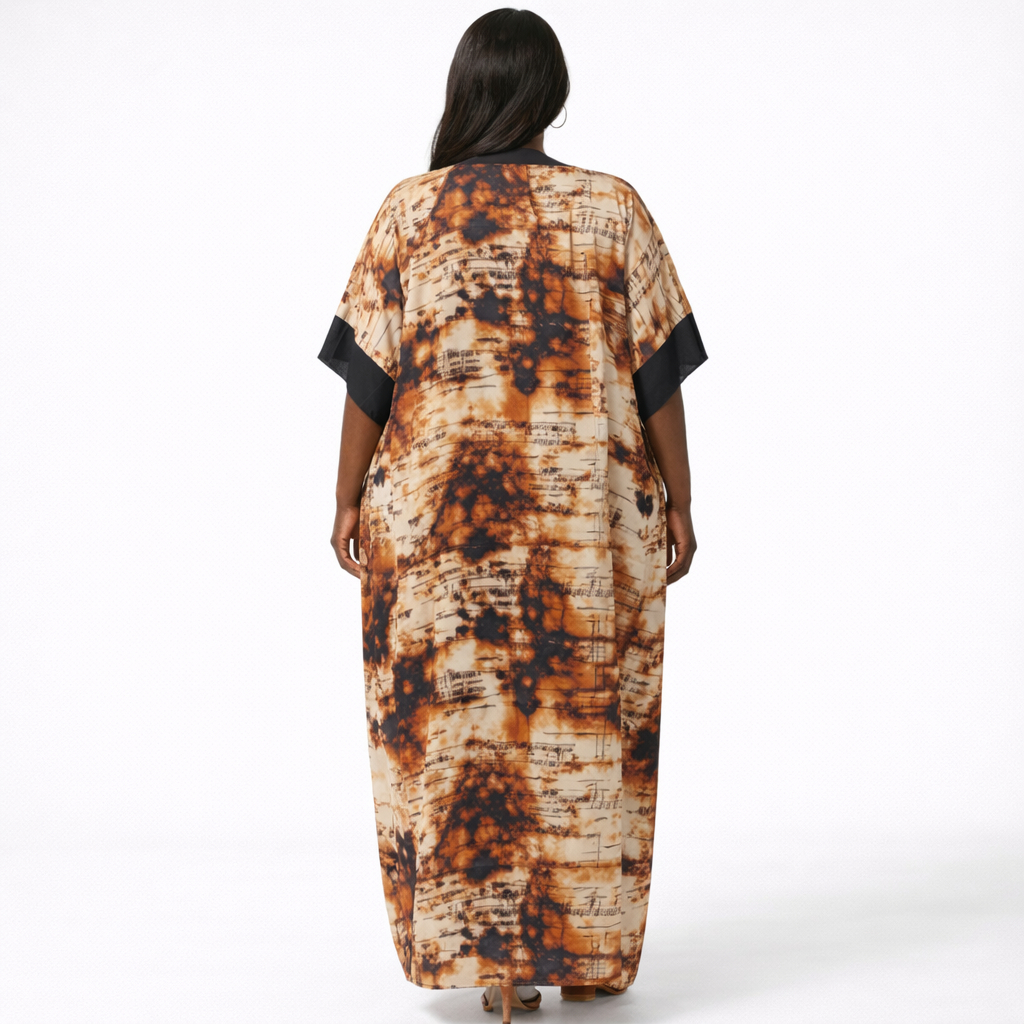 Printed Long Kaftan Dress with Tassel Front