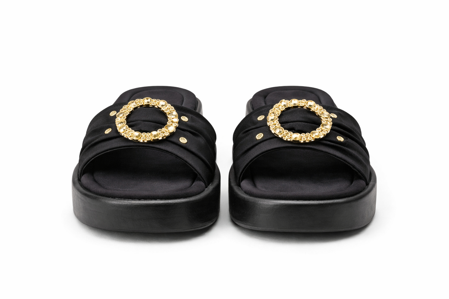 Decorative Buckle Platform Slide Sandals