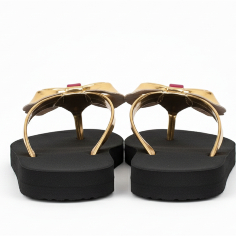 Women Gold Strap Platform Flip Flops with Cushioned Sole