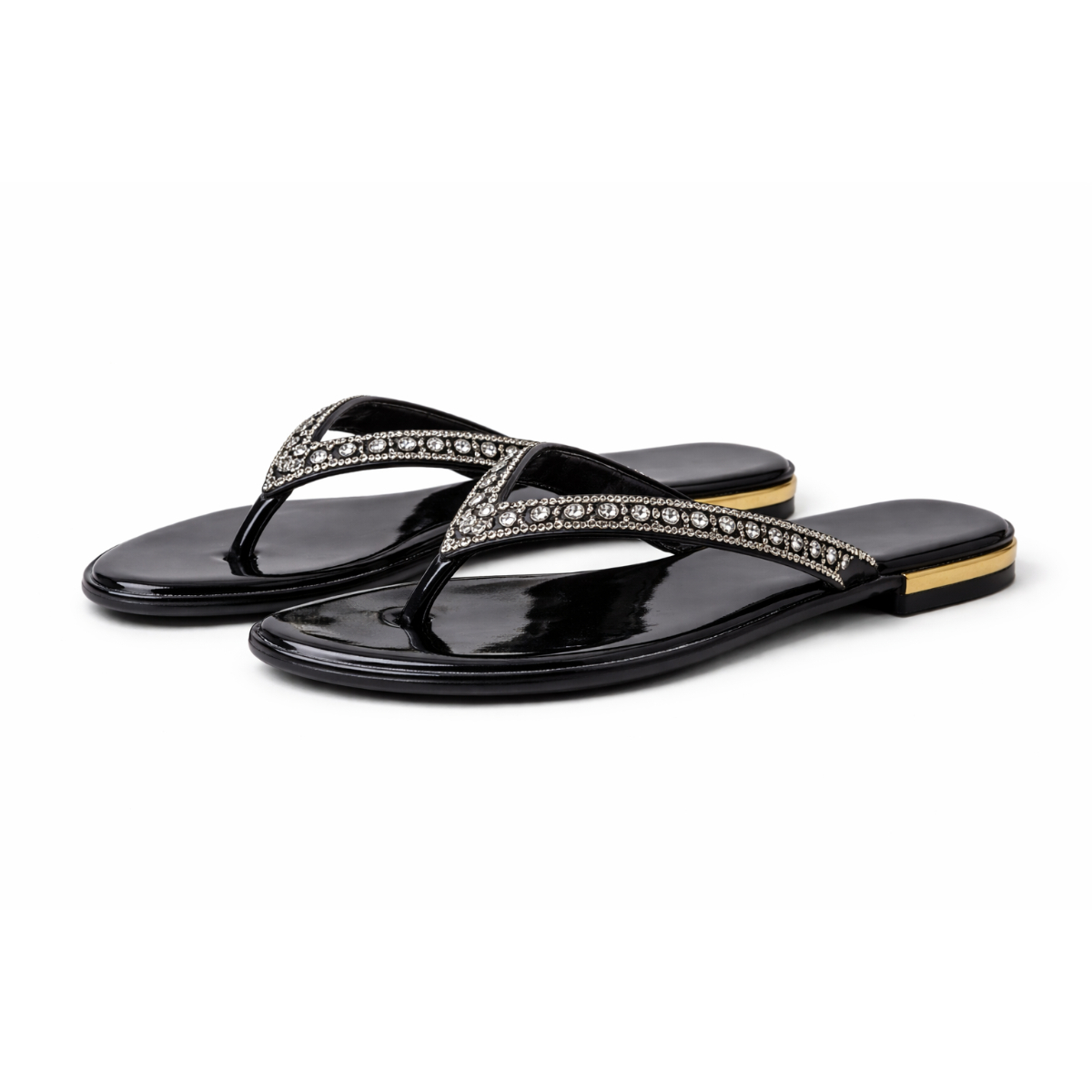 Elegant Women Black Rhinestone Flip Flop Sandals
