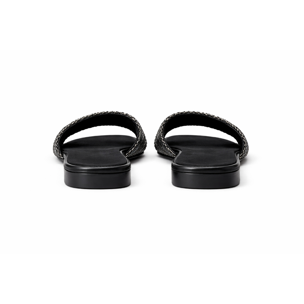 Women Black Slide Sandals with Ribbed Textured Strap