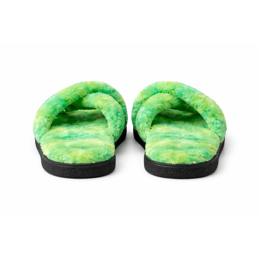 Womens Plush Faux Fur Cross Band House Slippers