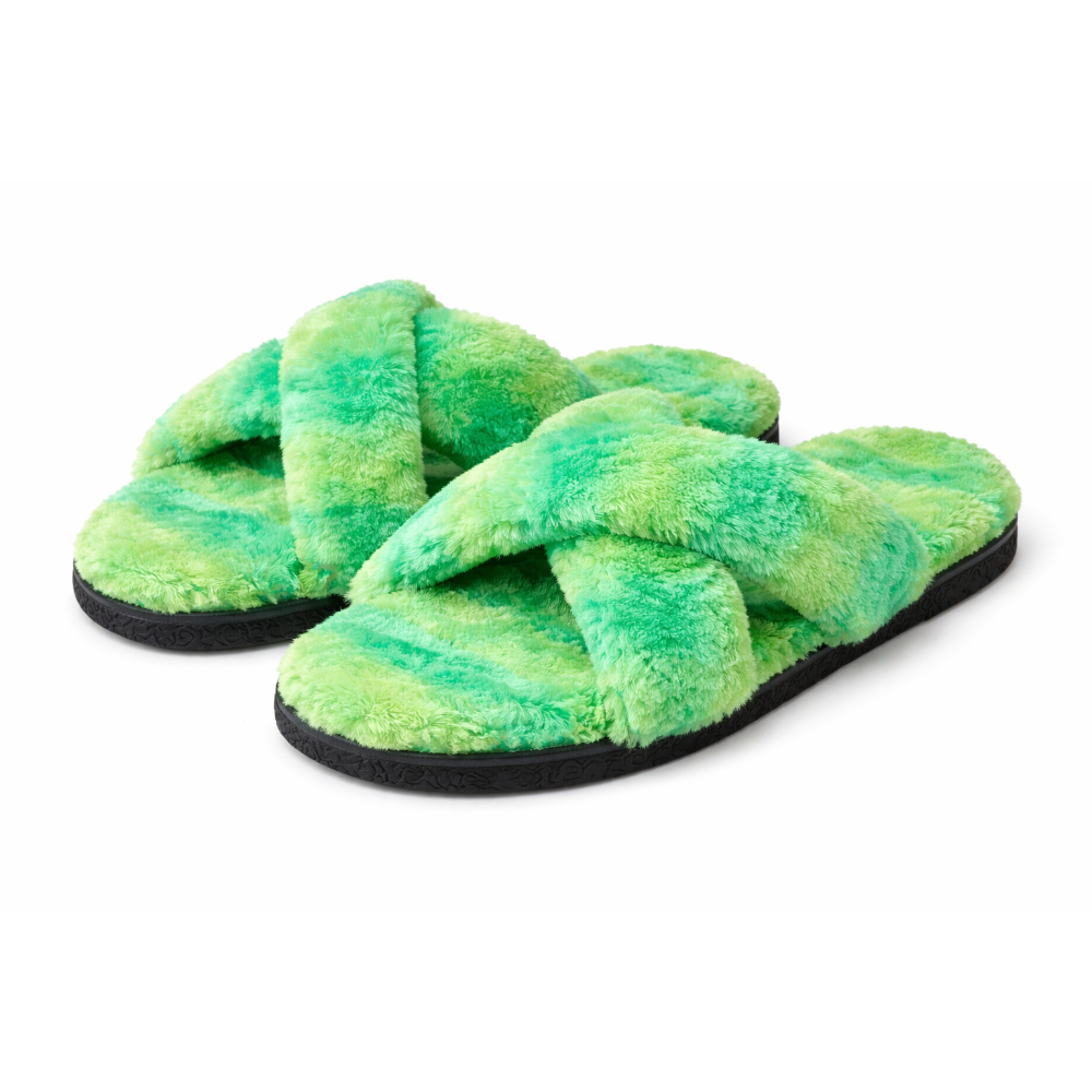 Womens Plush Faux Fur Cross Band House Slippers
