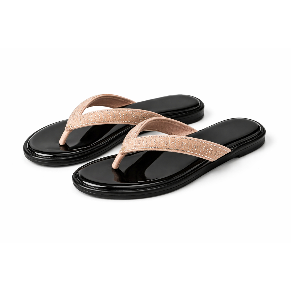 Womens Crystal Embellished Comfort Flip Flop Sandals
