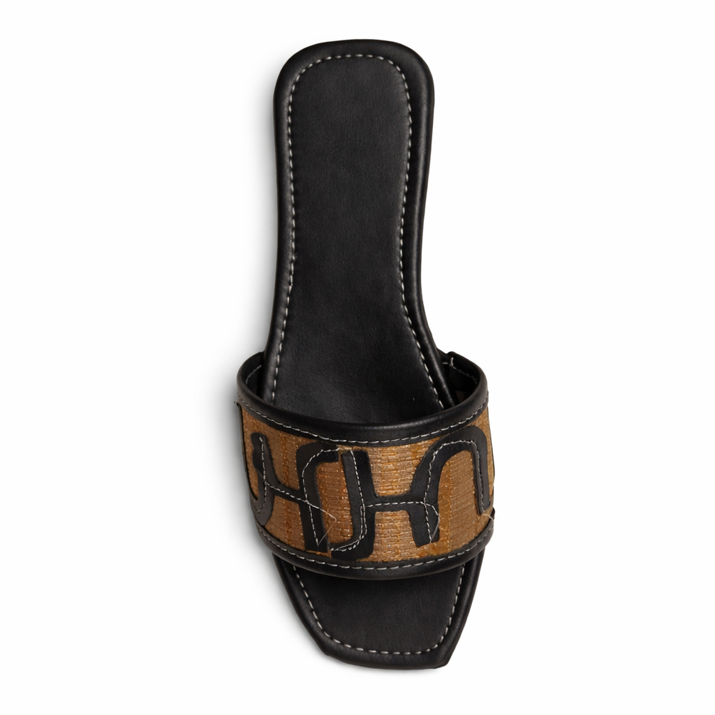 Womens Flat Slide Sandal with Textured Strap