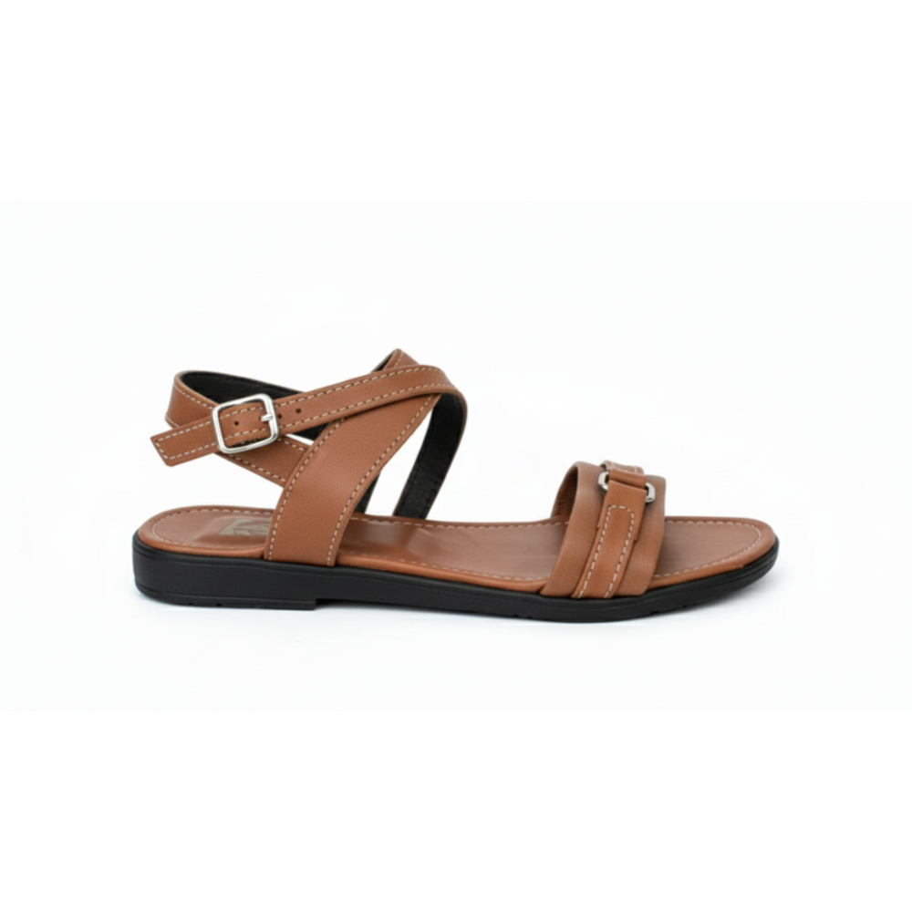 Brown Double Strap Sandals with Adjustable Buckles