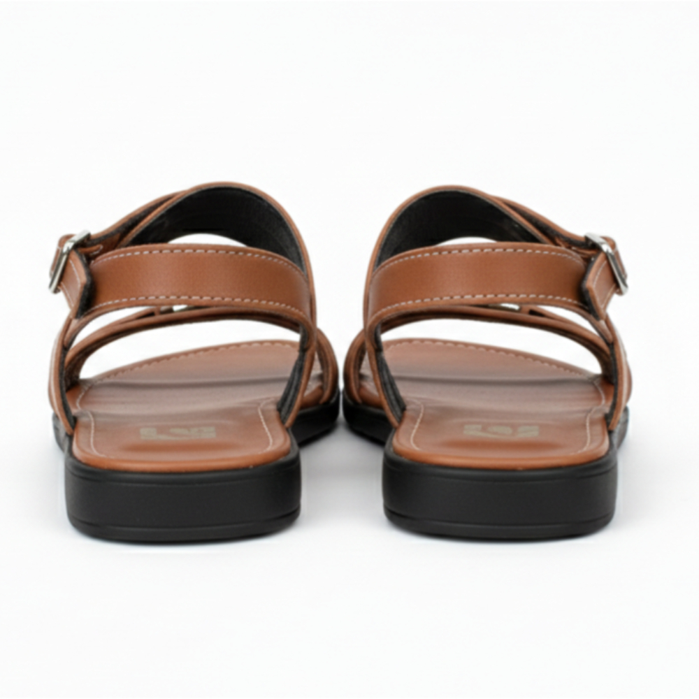 Brown Double Strap Sandals with Adjustable Buckles