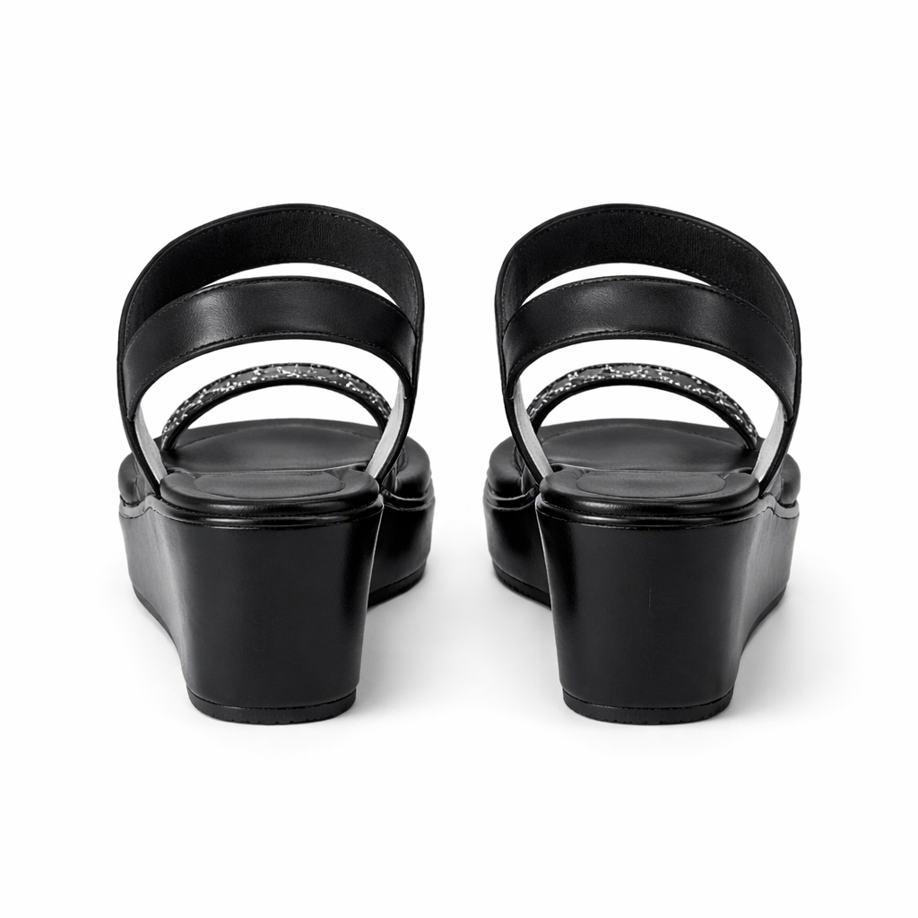 Black Rhinestone Strap platform Sandals with Ankle Band