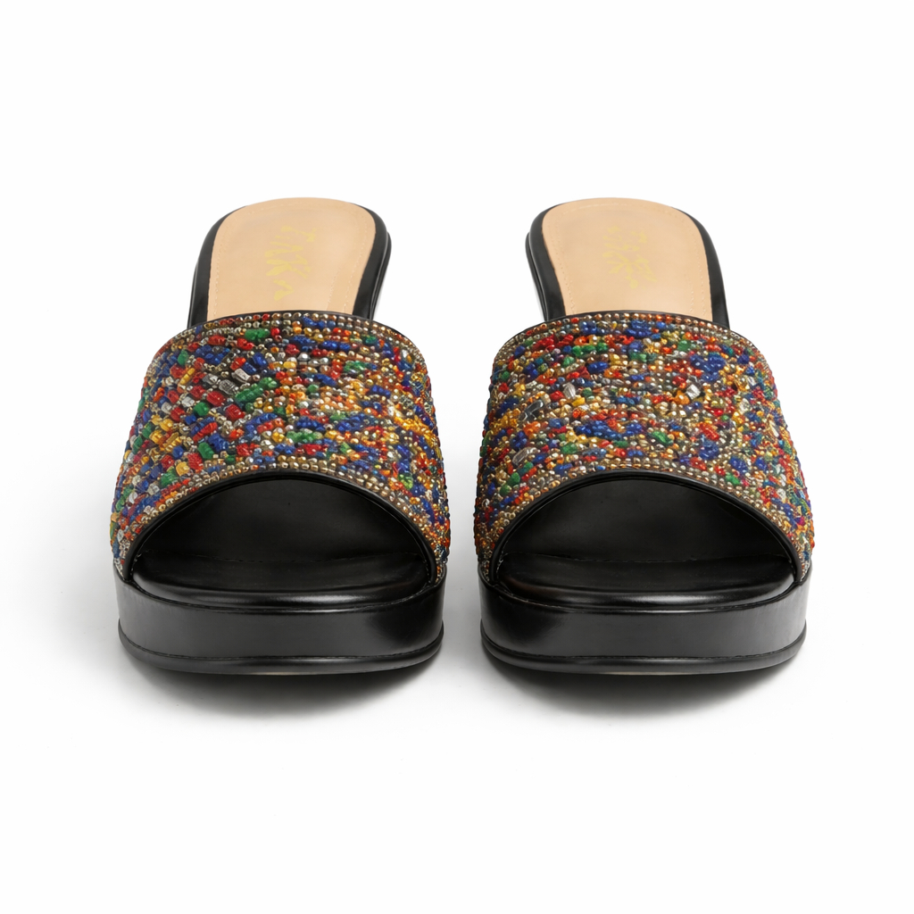 Women Beaded Wedge Slide Sandals