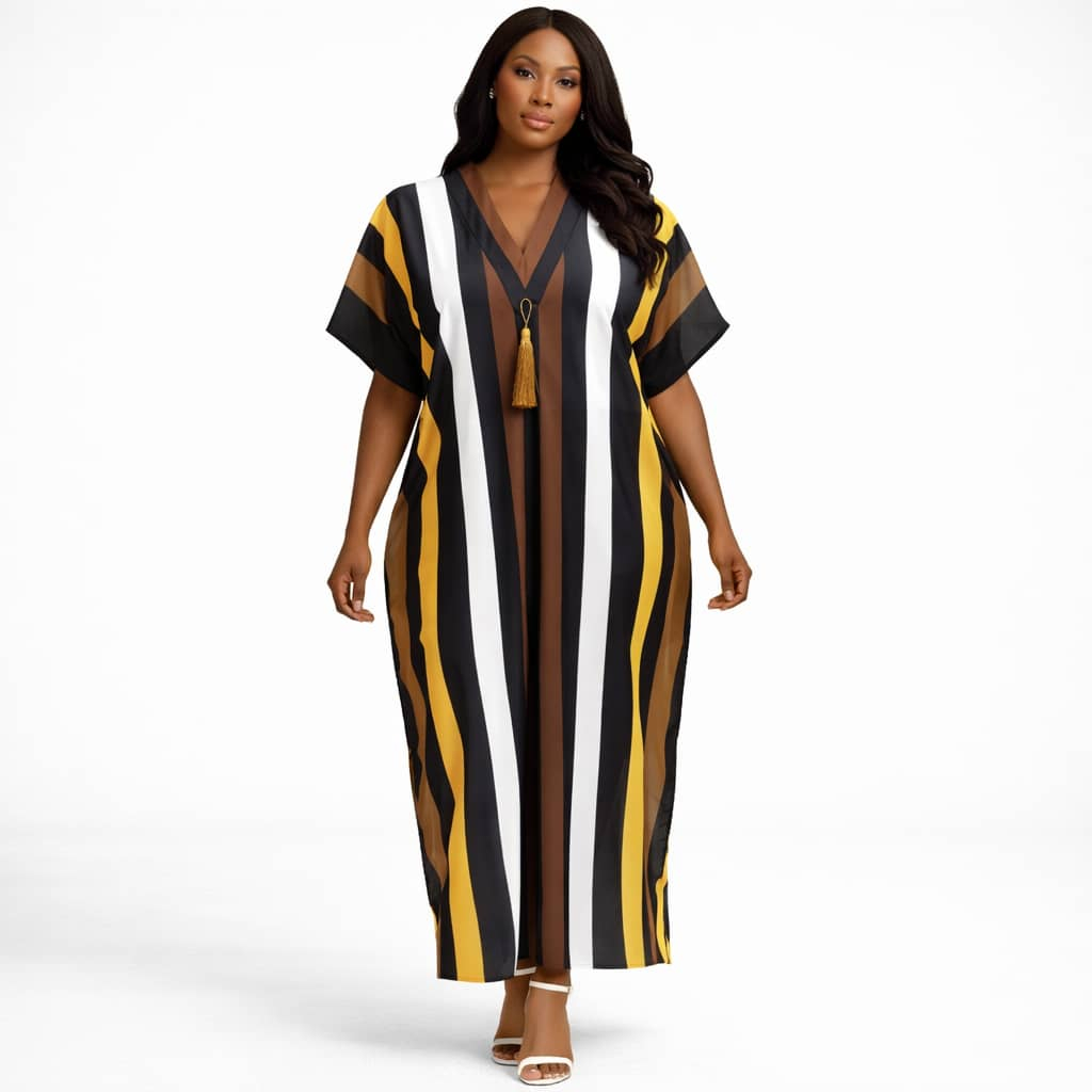 Women Multicolor Vertical Stripe Kaftan Dress Fabric