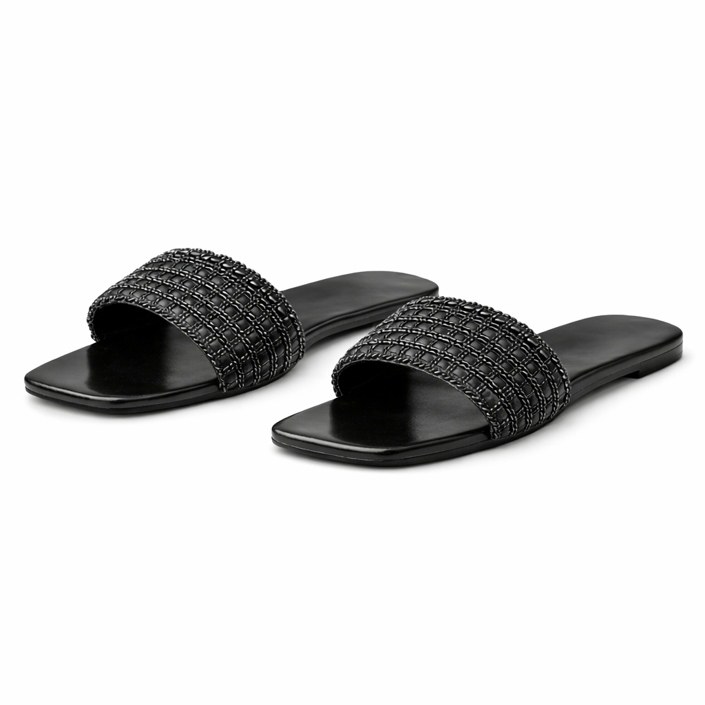 Women Beaded Slide Sandals with Flat Sole