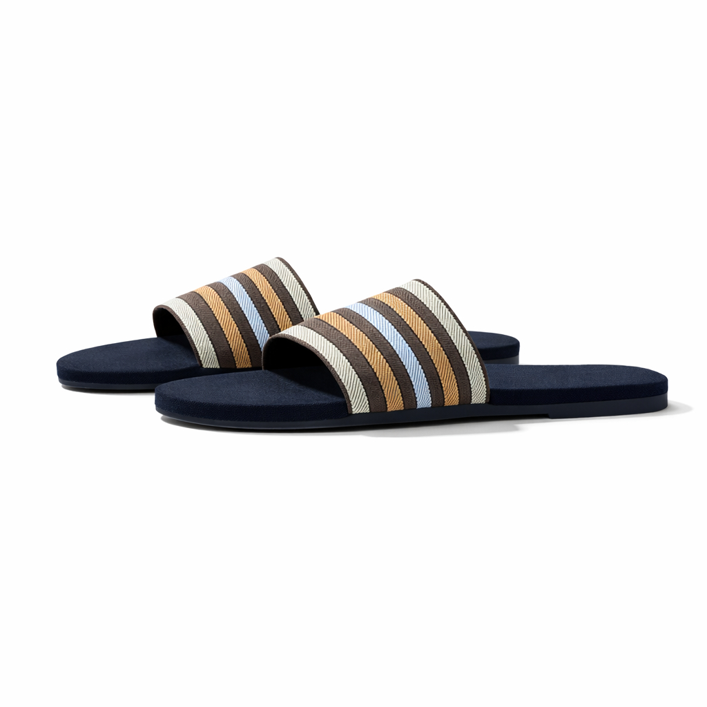 Striped Fabric Strap Slide Sandals