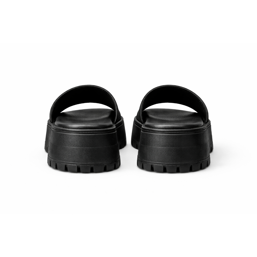 Women Black Elastic Strap Flat Slide platform Sandals