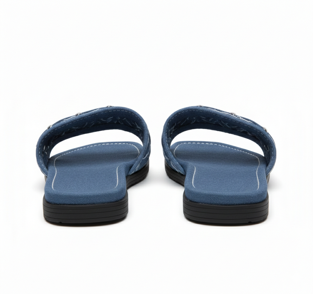 Women blue Denim Flat Slide Sandals