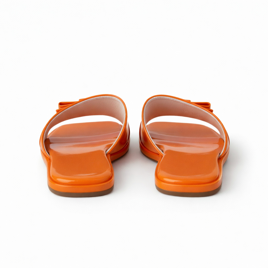 Glossy oray Flat Slide Sandals with Square Toe