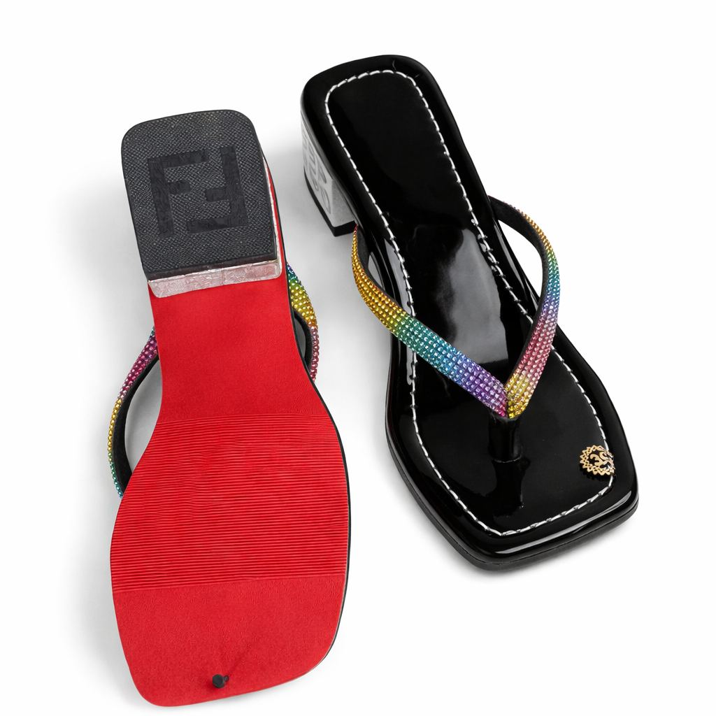 Womens Rhinestone Strap Block Heel Sandals