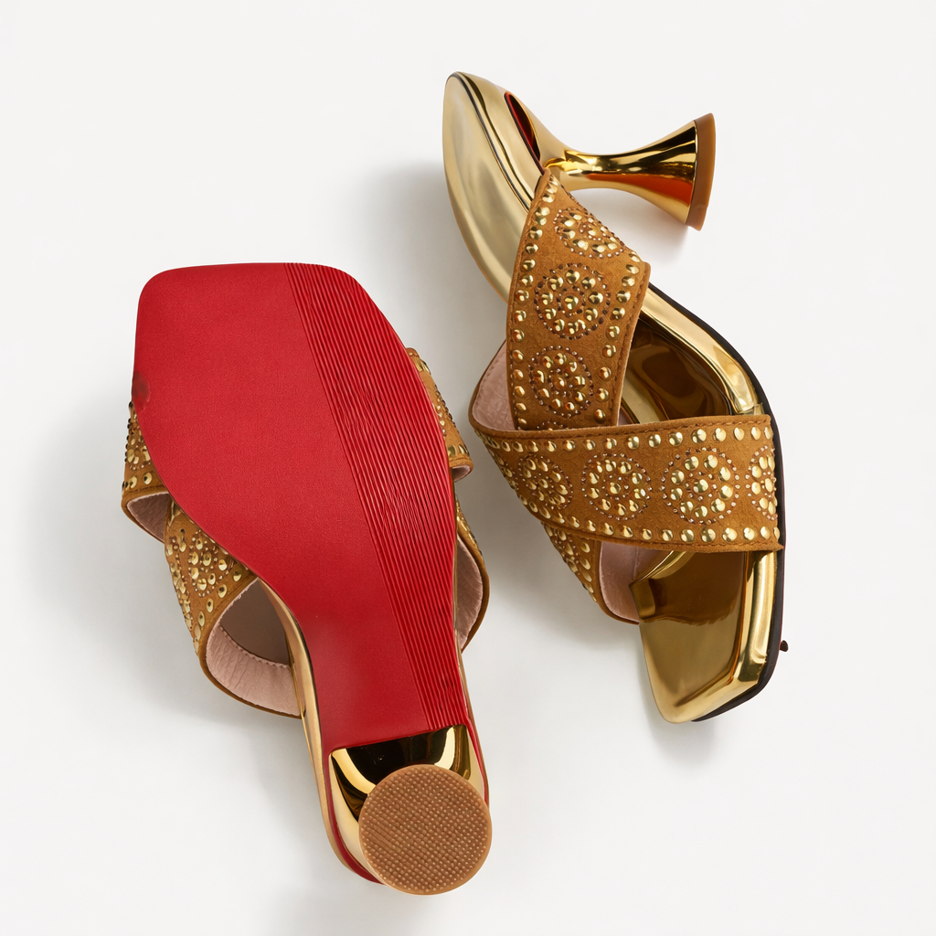 Quality Studded Open Toe Block Heel Sandals