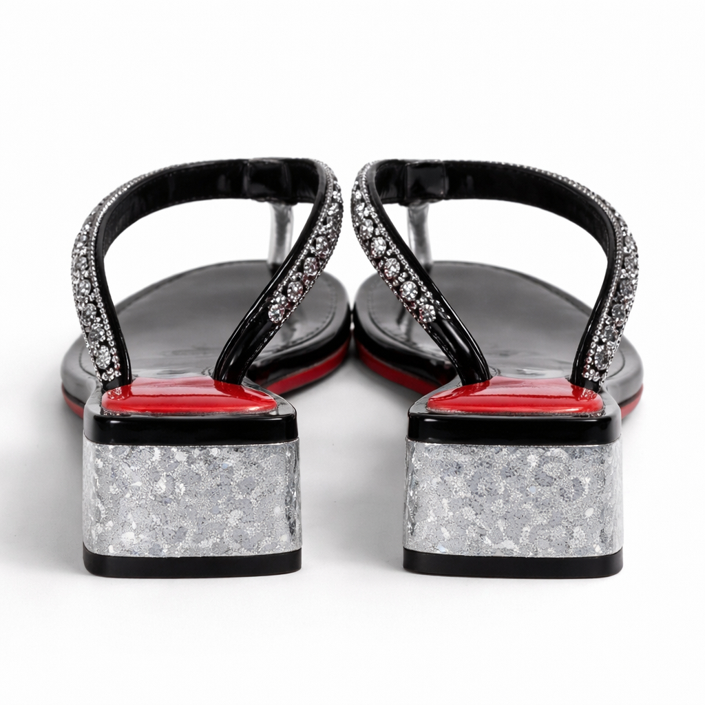 Womens Rhinestone Strap Block Heel Sandal