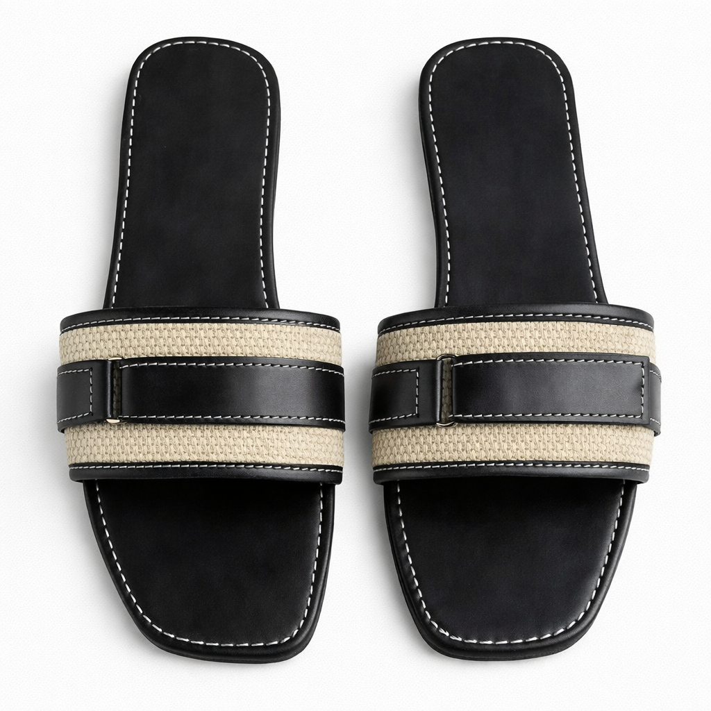 Women Flat Slide Sandals with Wide Strap