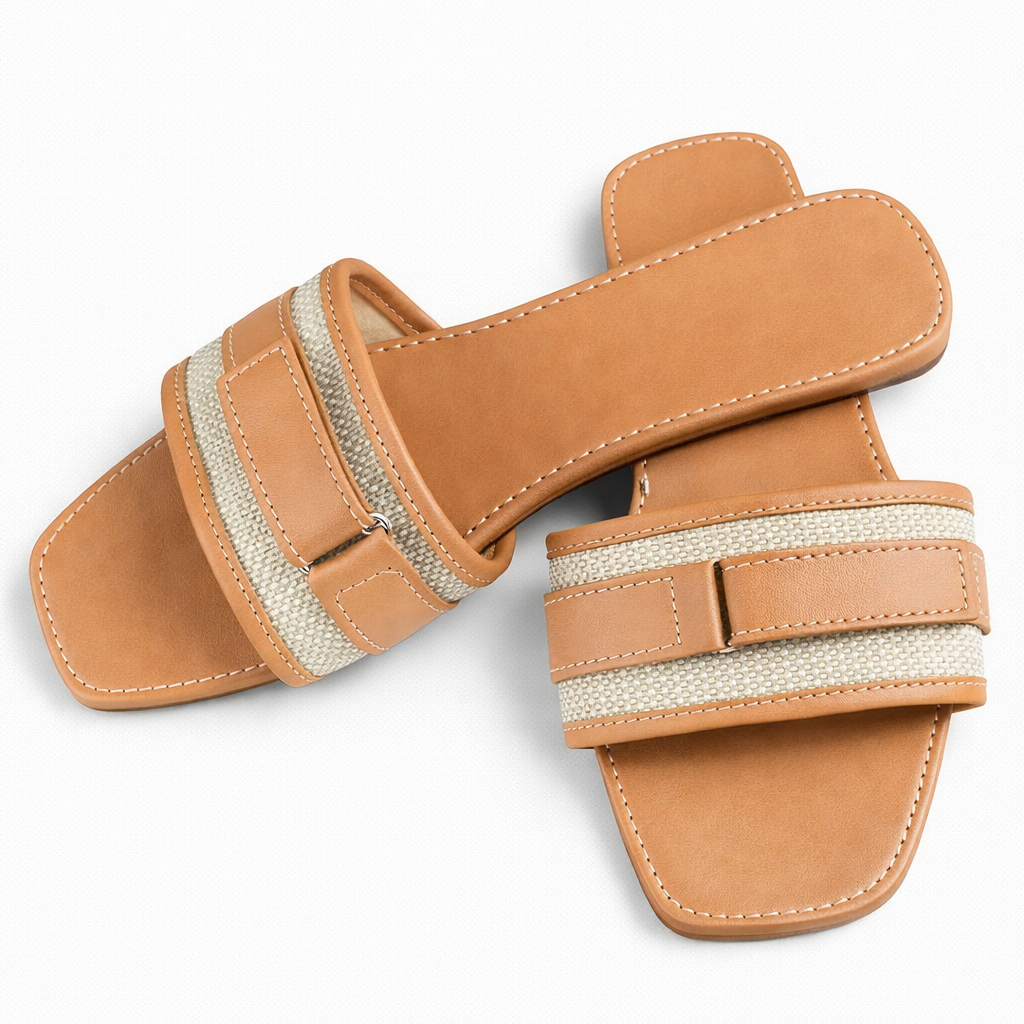 Elegant Womens Flat Slide Sandals with Textured Wide Strap