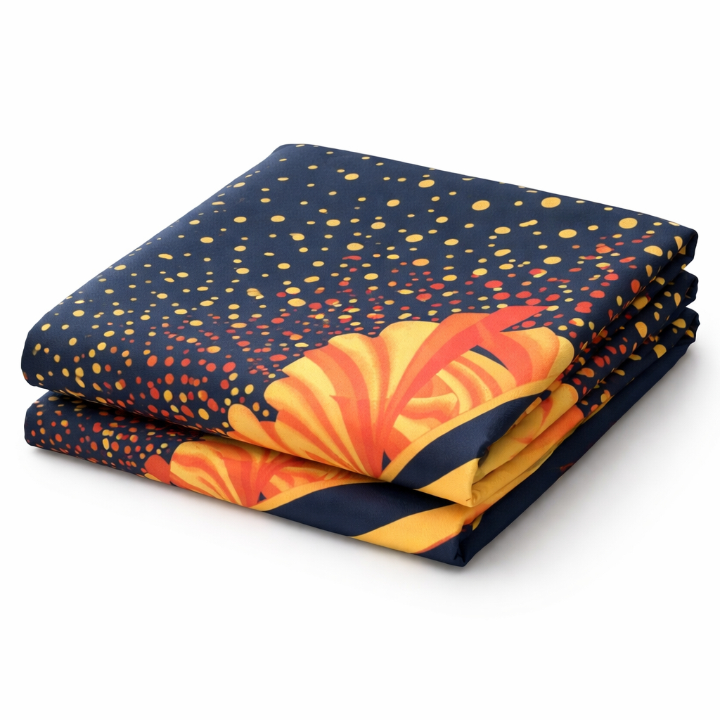 Navy Blue Ankara Fabric with Gold Dot and Floral Pattern