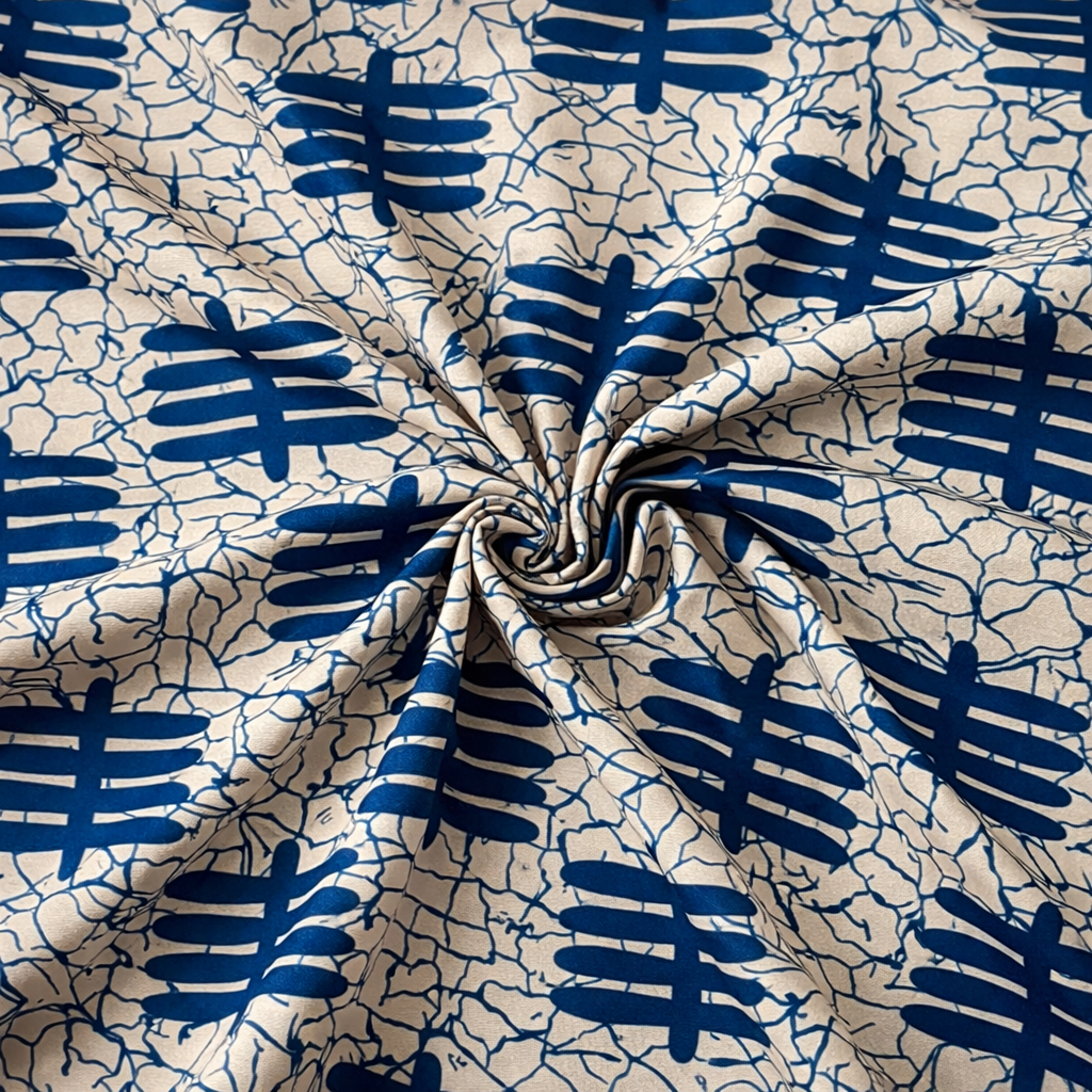 Cream and Blue Ankara Fabric
