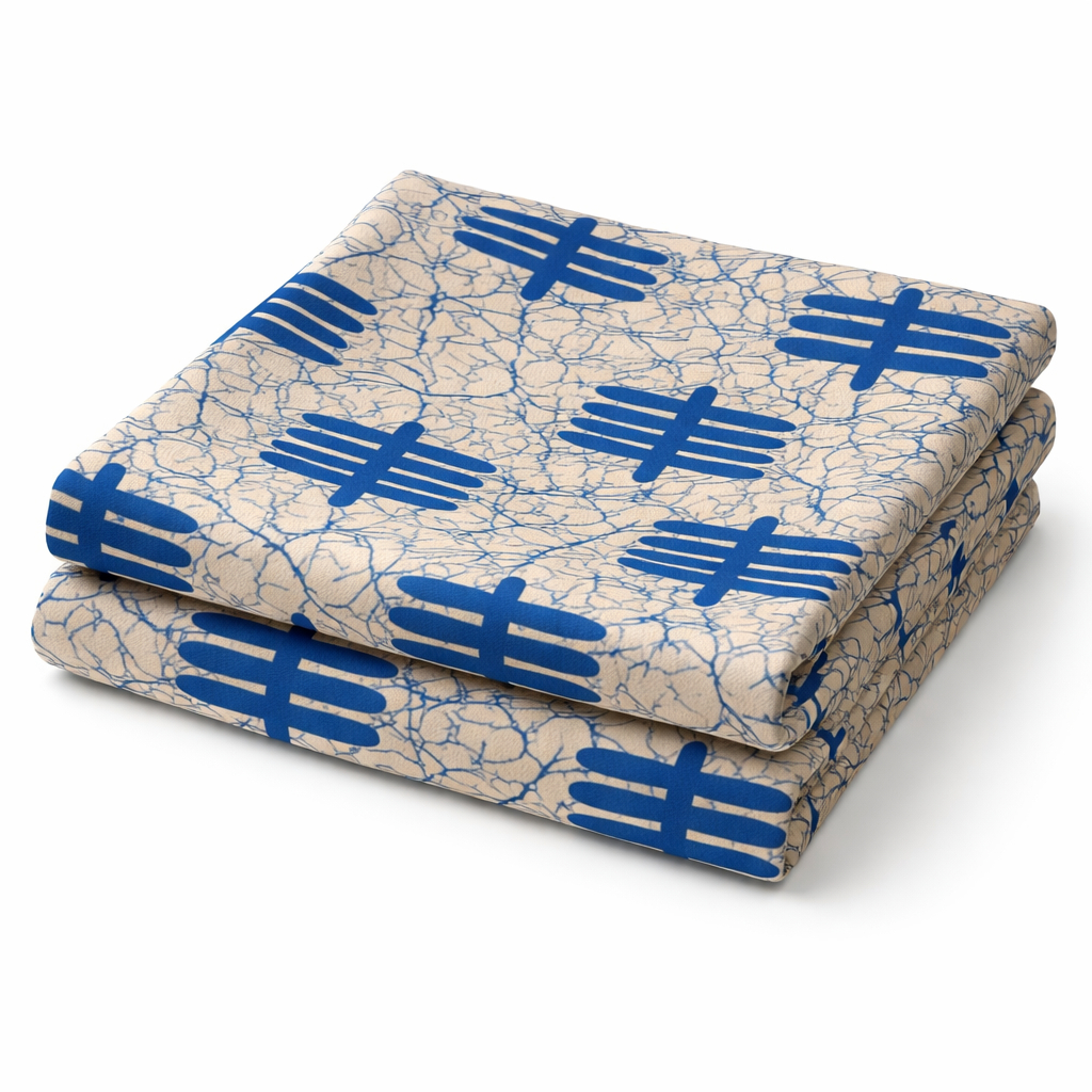 Cream and Blue Ankara Fabric