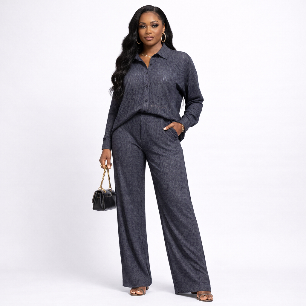 Textured Long Sleeve Button Up Shirt