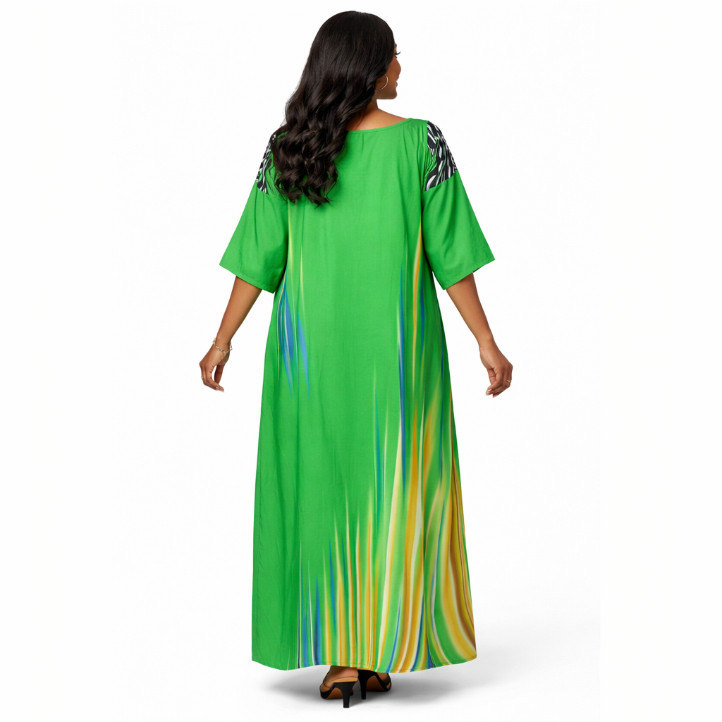 Green Maxi Dress with Multicolor Vertical Print