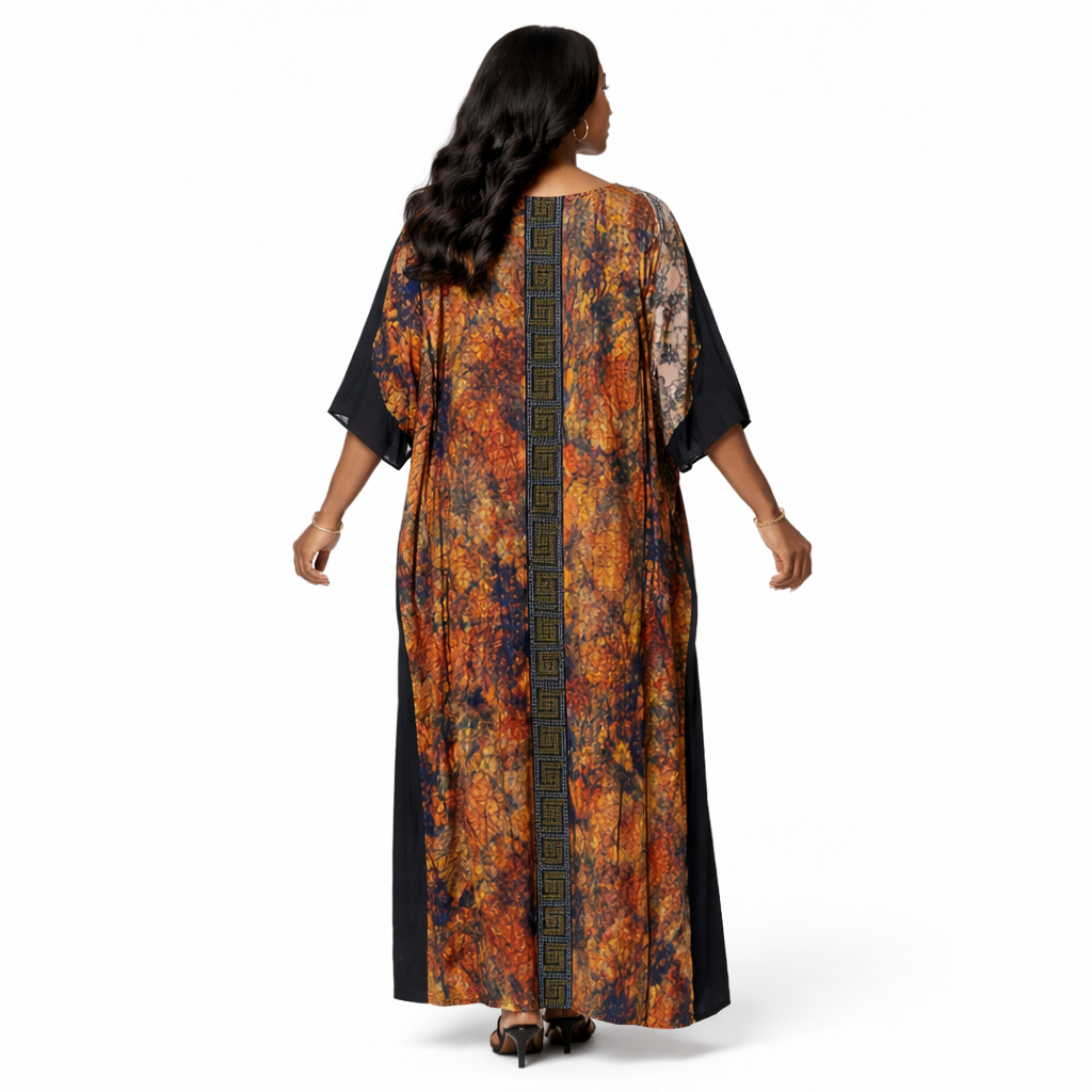 Multicolor Abstract Print Long Dress with Front Panel