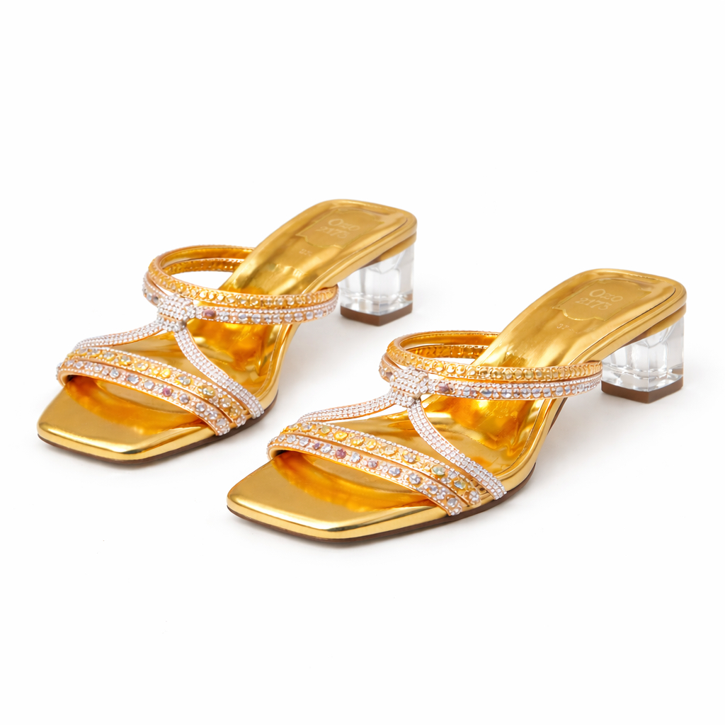 Women Square Toe Heeled Sandals with Decorative Straps