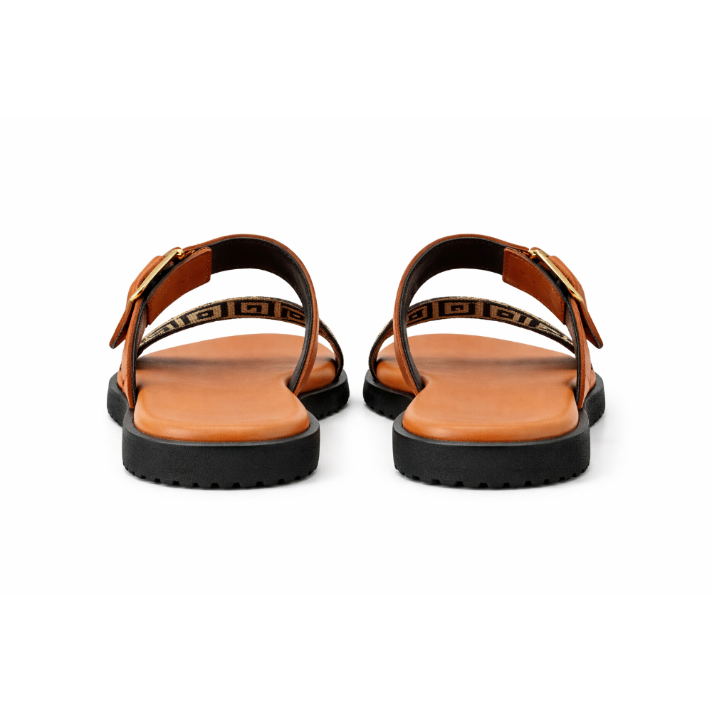 Womens Flat Sandals with Patterned Fabric Strap and Back Support