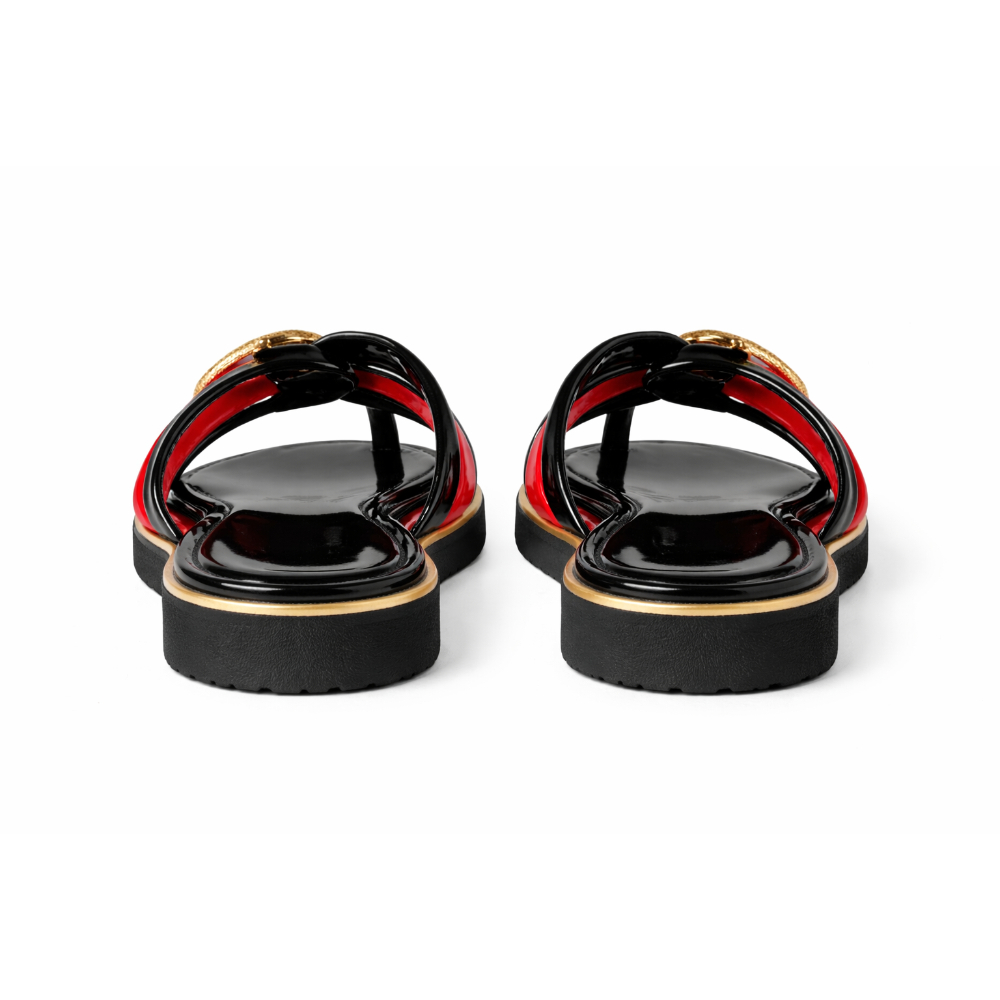 Women Flat Slide Sandals with Golden Buckle Detail