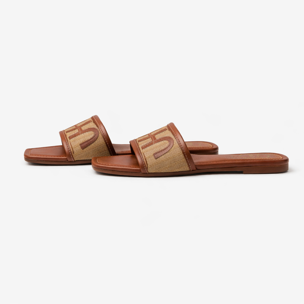 Women Brown Single Strap Slide Sandals
