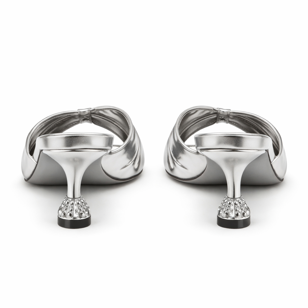 Women Silver Metallic Heeled Slide Sandals