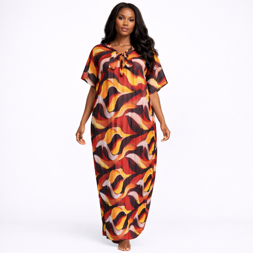 Quality Abstract Print Long Kaftan Dress