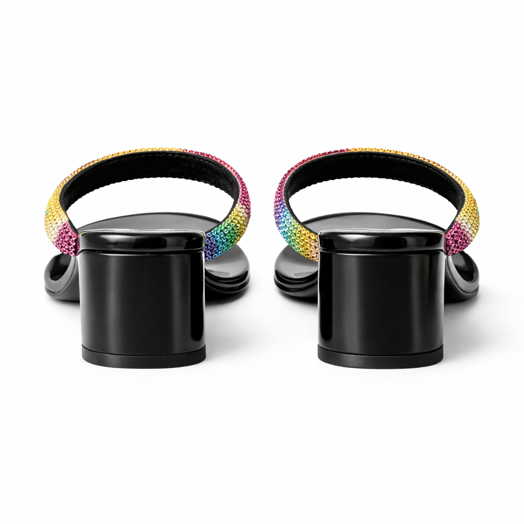 Rainbow Rhinestone Strap SlipOn Heeled Sandals for Women