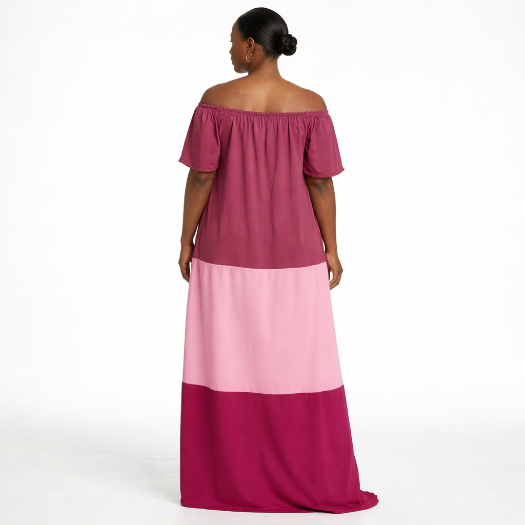 Elegant Multicolour Off Shoulder Maxi Dress