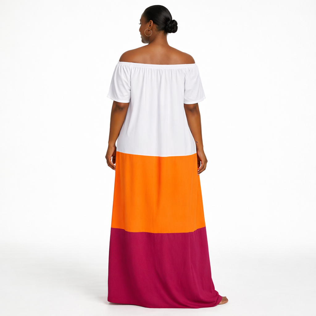 Elegant Multicolour Off Shoulder Maxi Dress