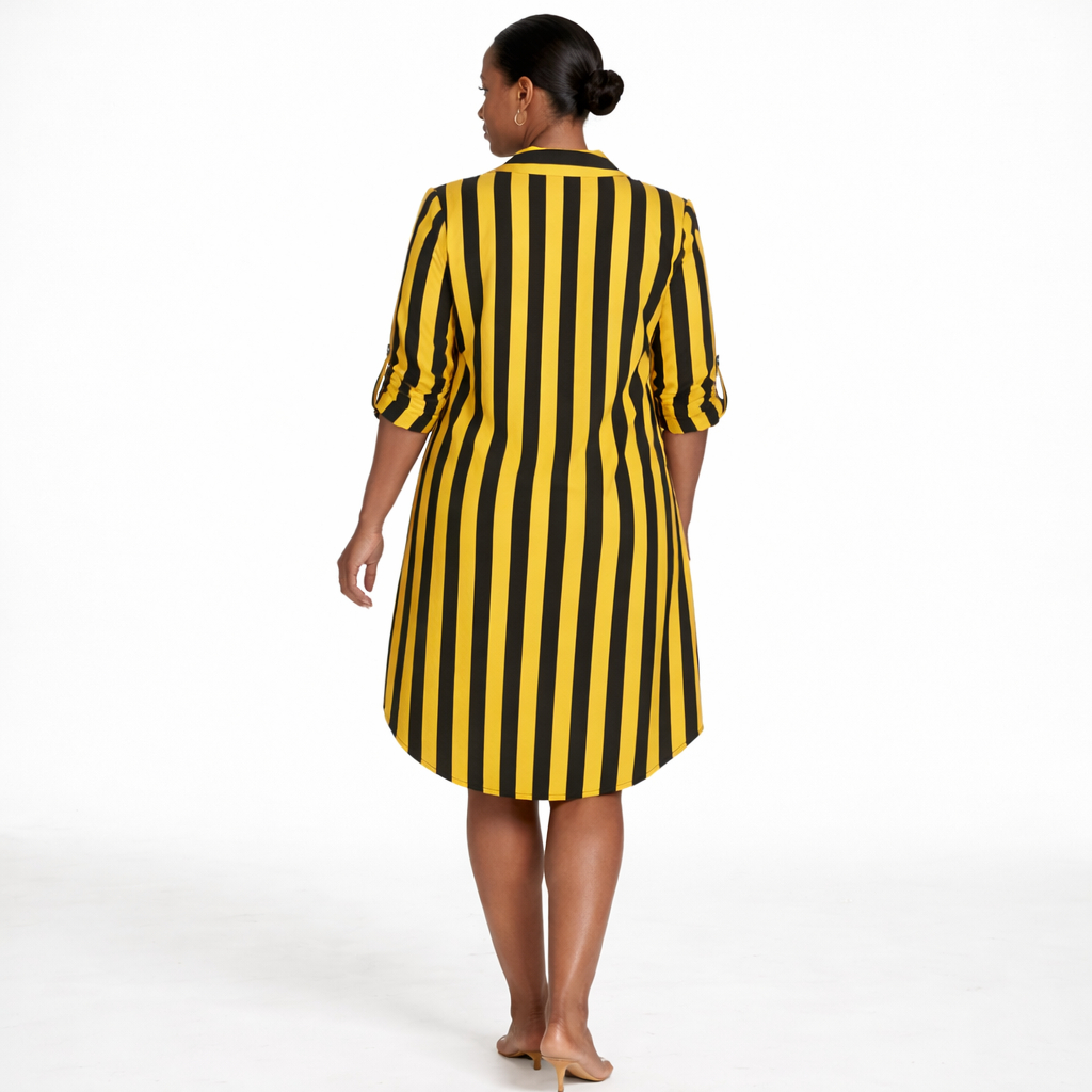 Quality Striped Button Front Shirt Dress