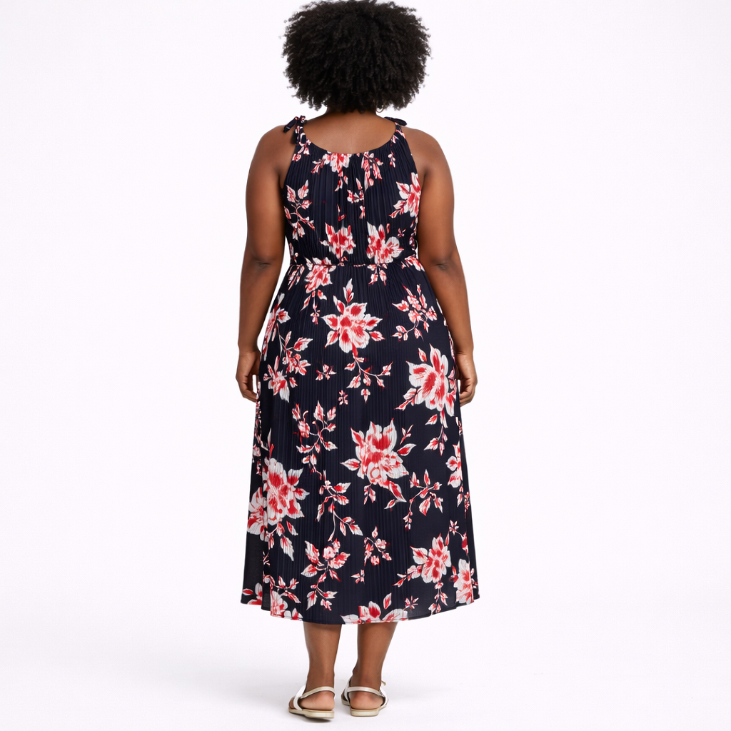 Women Sleeveless Floral Pleated Midi Dress