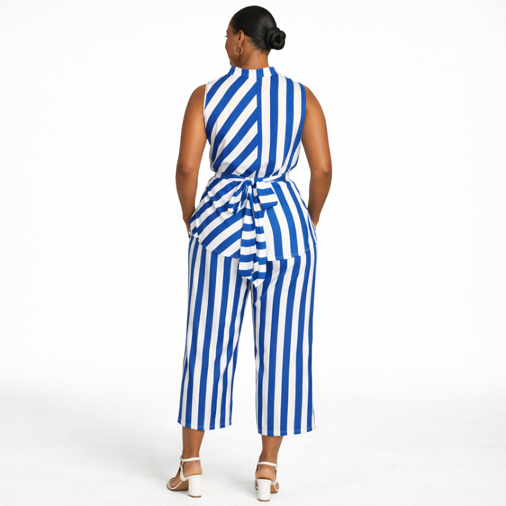 Striped Sleeveless Two Piece Top and Pants Set