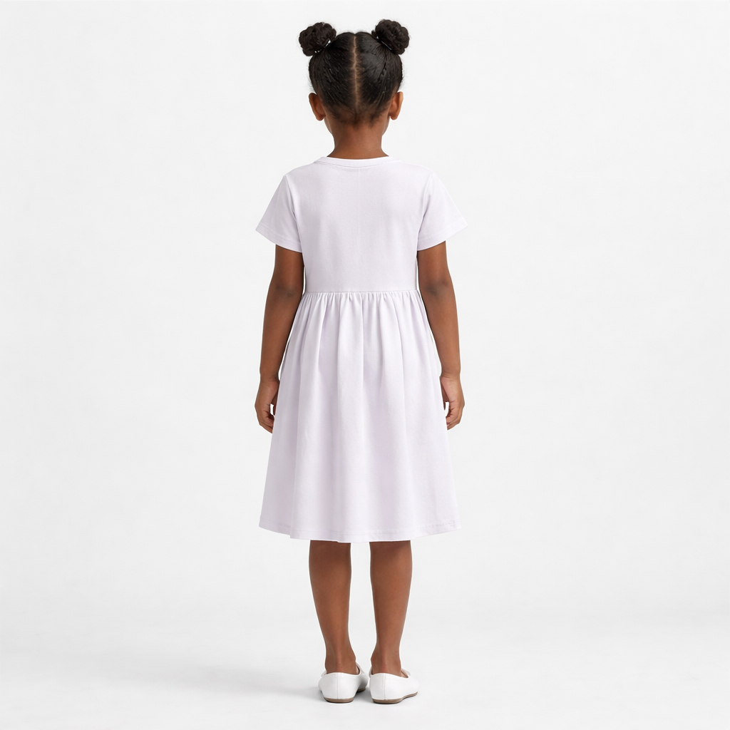 White Short Sleeve Pleated Kids Dress