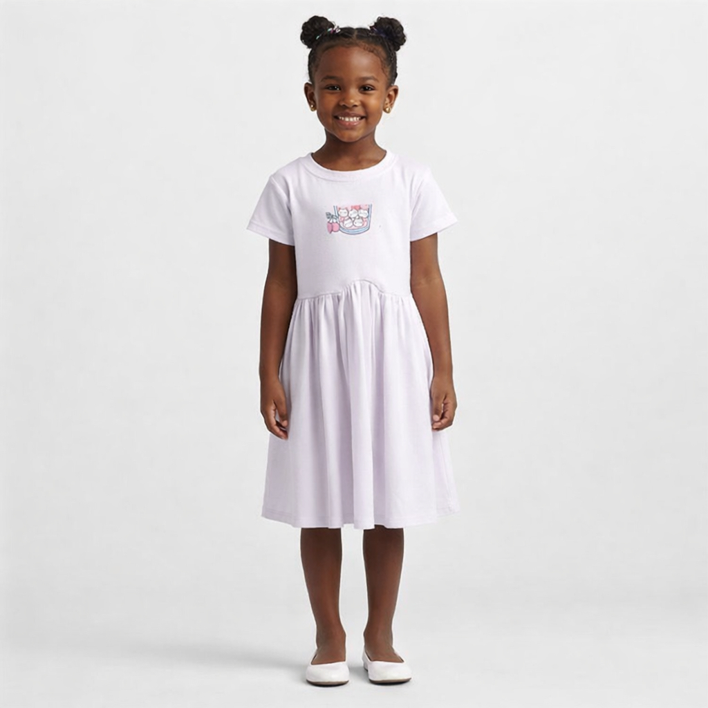 White Short Sleeve Pleated Kids Dress